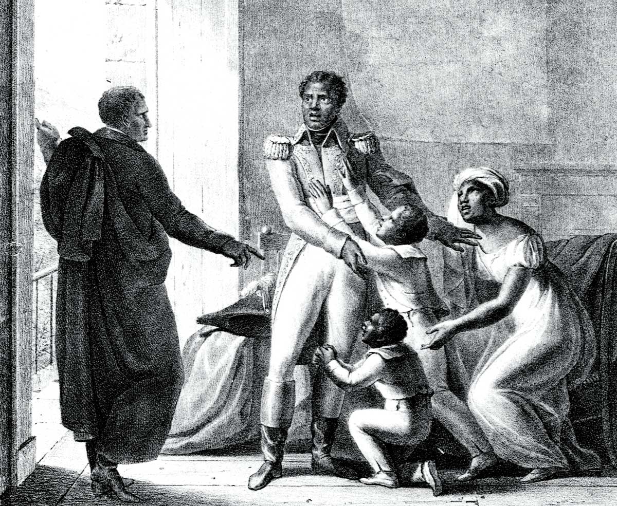 Toussaint Louverture (eşi ve çocuklarıyla birlikte), 19. yüzyıl Fransız gravürlerinde ele geçirildi. Getty Images.