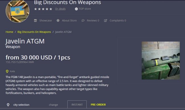 According to an advertisement on the Dark Web, it is possible to buy a guided anti-tank missile for 37 thousand dollars].