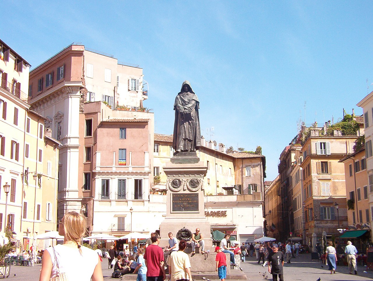 Bruno's statue in the Campo de' Fiori square where he was burned